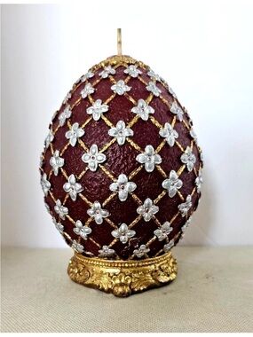 Vintage Faberge Burgundy Jeweled Decorative Egg candle
